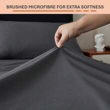 "26cm Extra Deep Pocket Plain Fitted Sheet - Microfiber, Super Soft Breathable, All UK Sizes" - Beige - View 6