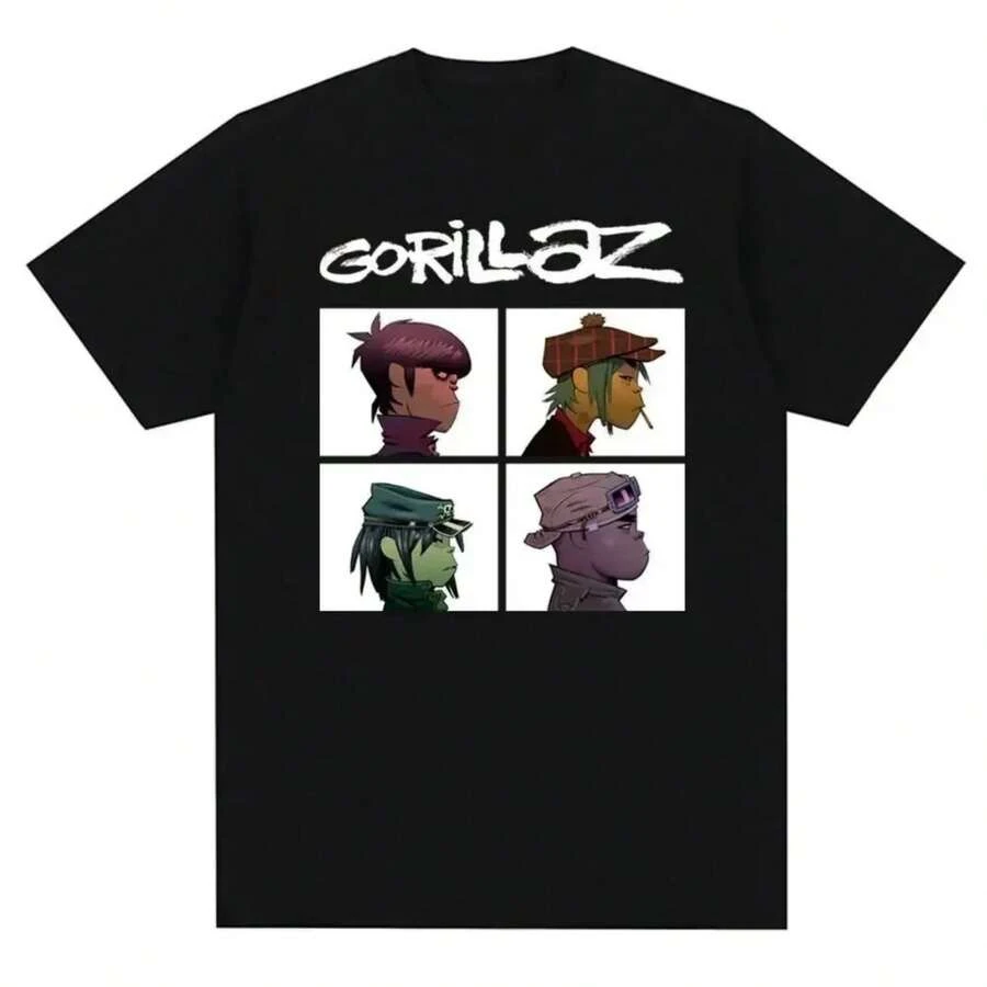Music Band Gorillazs Punk Rock Print T Shirt 90s Casual Fashion Short Sleeve Plus Size T Shirt Womes - 黑色 - 查看 1