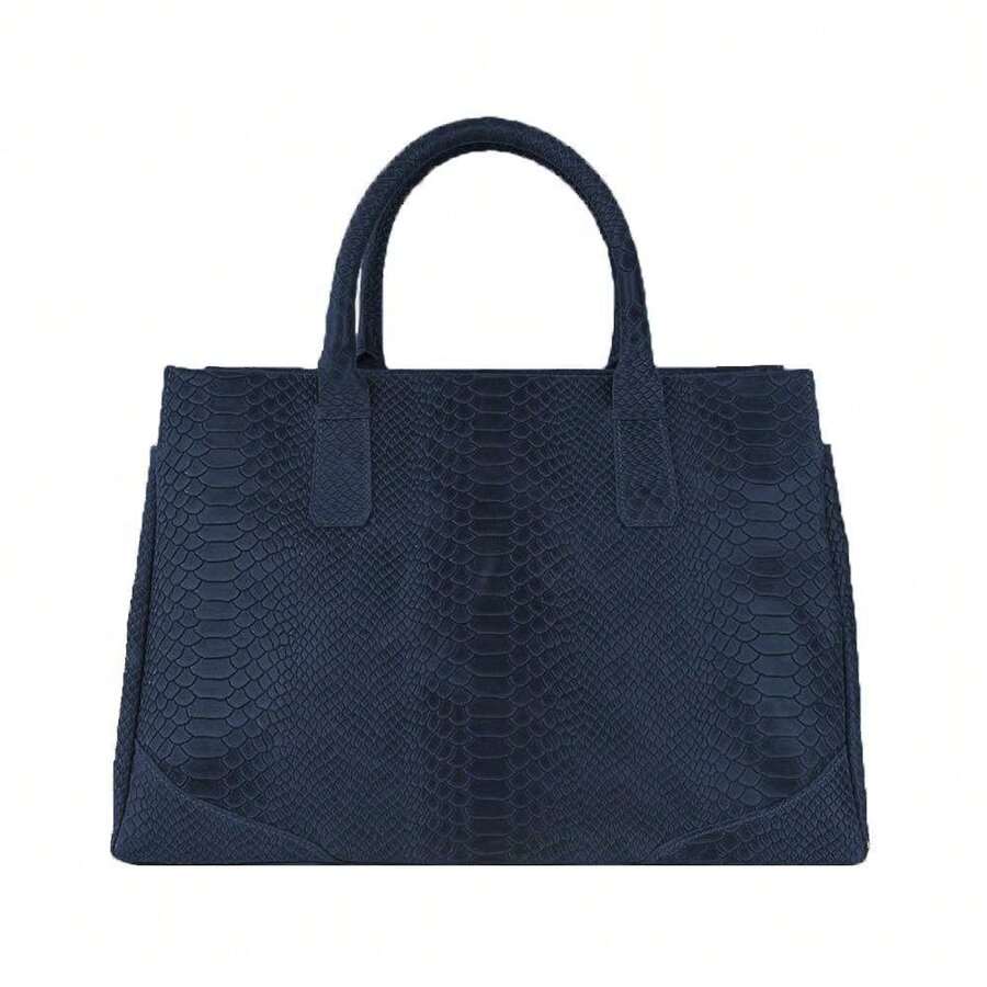 Women's Yellow Python-Effect Leather Handbag – Elegant, Roomy, And Made In Italy - Blu - View 1