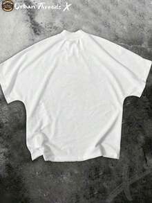 Men's T - Shirt For Summer Outdoor, 220g Pure Cotton Crew Neck Short Sleeve, Red - Black Slogan & Portrait Print Casual Top - 白色 - 查看 2