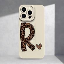 Funda para teléfono Letra R Patrón de Leopardo Impresión Ojos Teléfono Suave Teléfono Mate Cubierta del teléfono 360 Grados Completo 11 12 13 14 Pro 15 XR X/ XS 8 Plus SE Smartphone - Beis - Ver 1