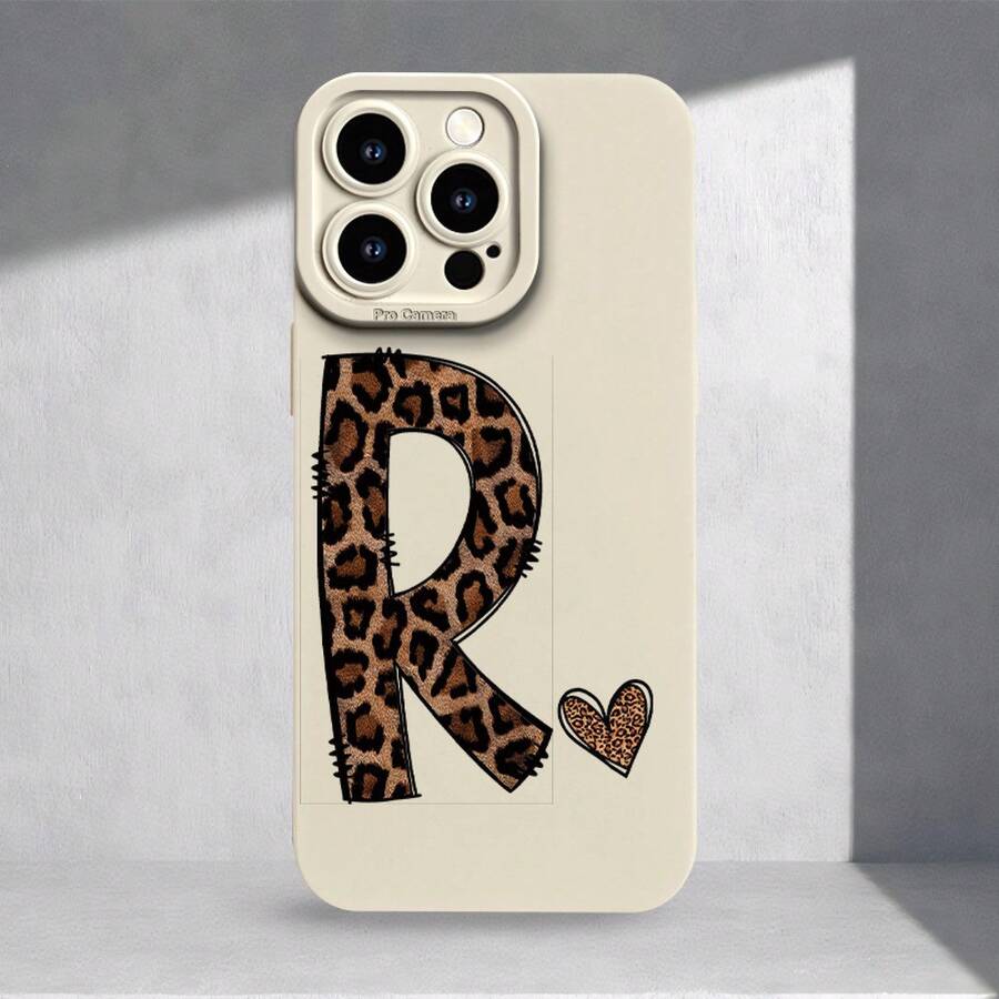 Funda para teléfono Letra R Patrón de Leopardo Impresión Ojos Teléfono Suave Teléfono Mate Cubierta del teléfono 360 Grados Completo 11 12 13 14 Pro 15 XR X/ XS 8 Plus SE Smartphone - Beis - Ver 1