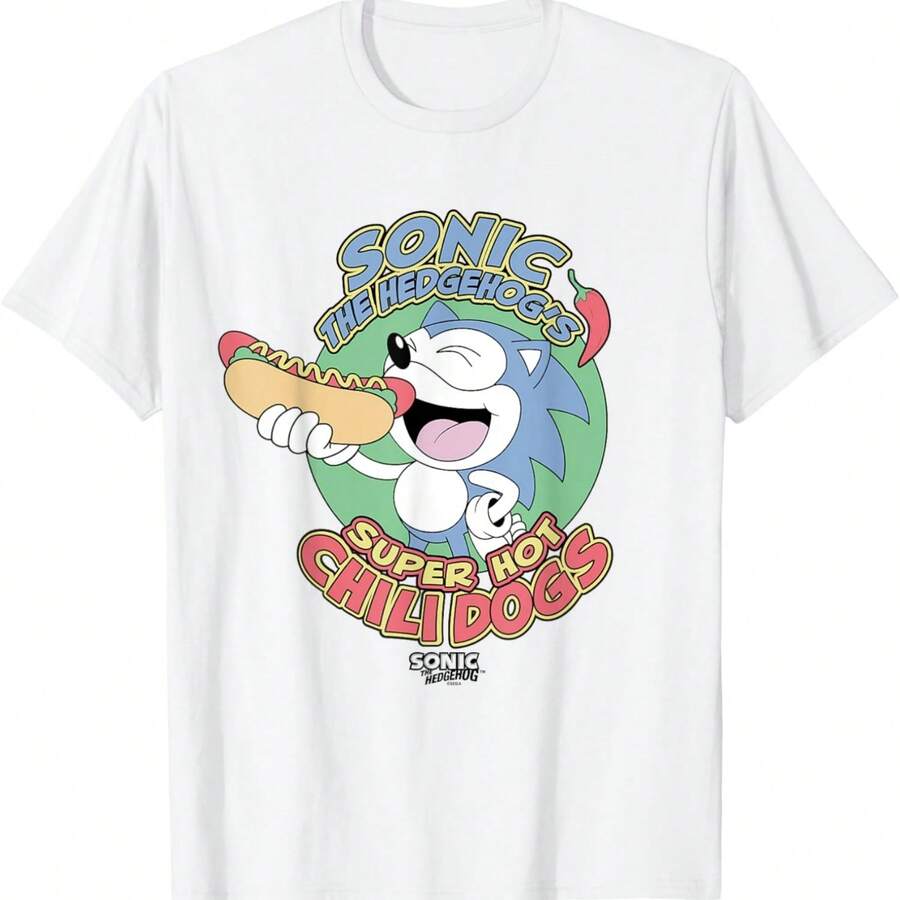 Sonics The Hedgehog Super Hot Chili Dogs Retro Ad T-Shirt - White - View 1