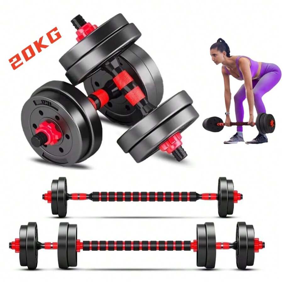 Juego de mancuernas de 20 kg, 3 en 1, juego de pesas ajustables para gimnasio en casa, gimnasio, entrenamiento, con barra de conexión para hombres y mujeres - Negro - Ver 1