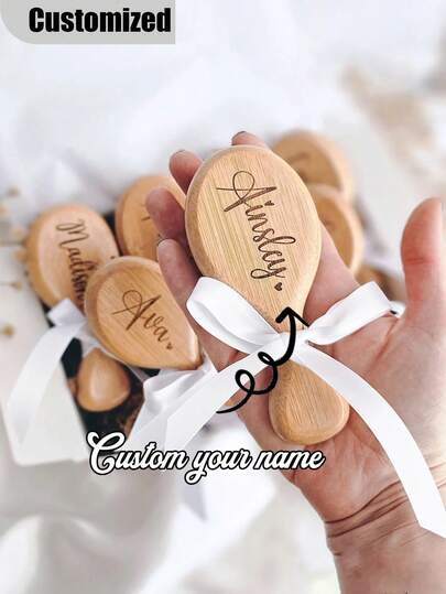 Personalized Bamboo Hair Comb With Name Engraved, Anti-Static Hair Brush, Portable Hair Accessories, Wedding/Anniversary/Birthday Gift, Bridesmaids Gift, Unique Holiday/Party Souvenir, Multi-Functional, Ornamental, Letter Casual, Soft, Unique, Customized, Personalized, Custom, Ideal Gifts For Her, Girlfriend, Her, Boyfriend, Friends