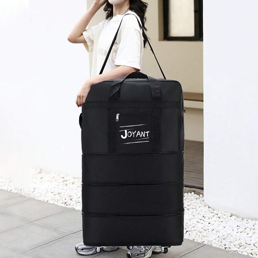 600D牛津布可扩展折叠行李箱，32英寸/42英寸或60升防水旅行包，带可拆卸轮子，男女通用，大容量轻便行李箱，拉杆箱，万向轮旅行箱，硬壳旅行箱，带轮登机箱，旅行必备，耐用，适合女性度假、商务旅行，必备旅行配件，旅行收纳整理包，旅行用品 - 黑色 - 查看 1