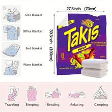 1PC Creative TaKis Snack Packaging Pattern Flange Velvet Blanket, Machine Washable, Soft And Comfortable, Lightweight Wool Blanket, Comfortable Air Conditioning Blanket, Home Decoration, Suitable For Four Seasons, Friend Gift, Suitable For Sofa, Bed, Car, Office, Camping, Travel, Outdoor, Suitable For Giving To Family And Friends. - Multicolor - View 10