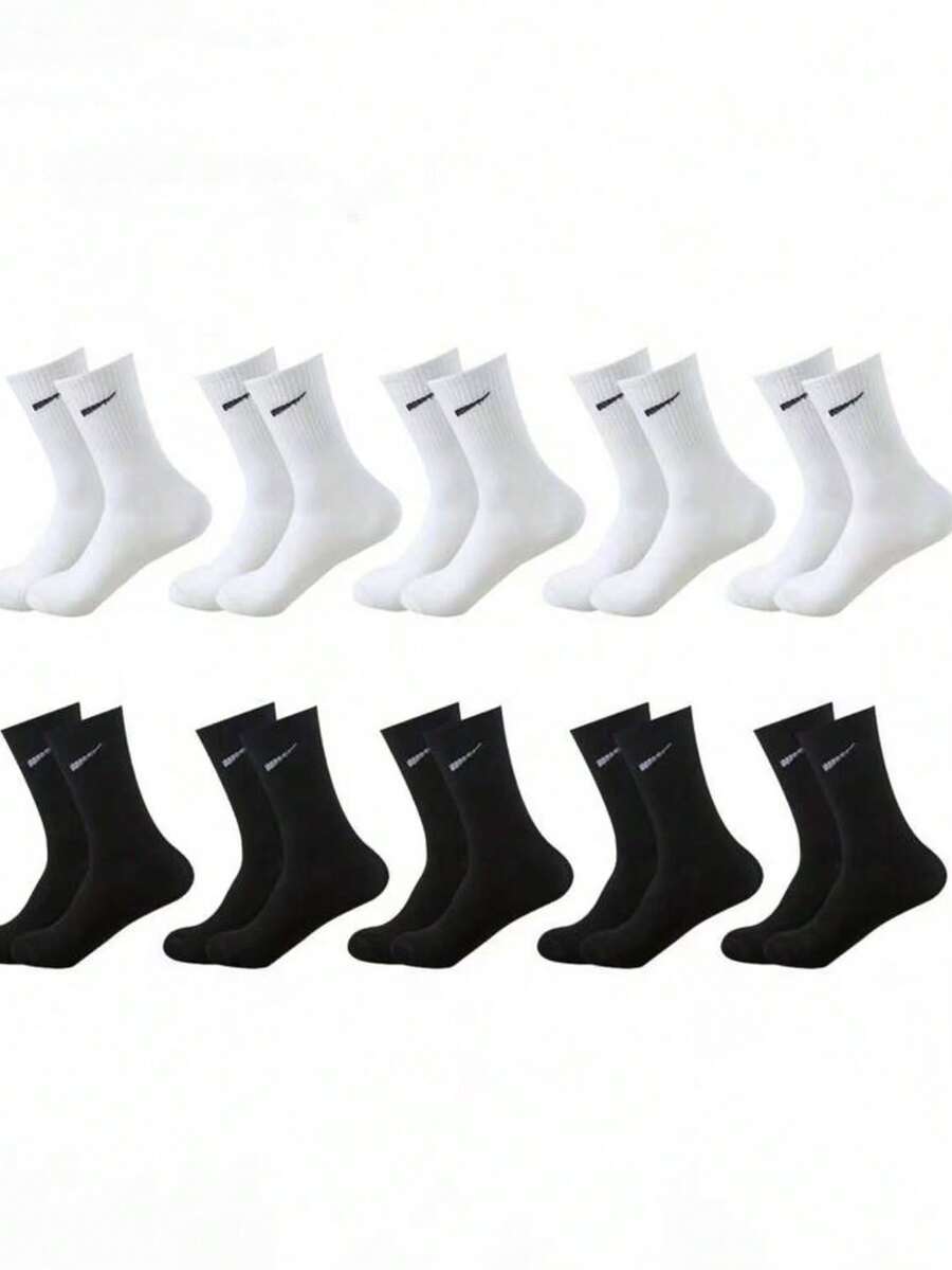 10双装男士运动袜，白色，时尚简约百搭，秋季袜 - 彩色 - 查看 1