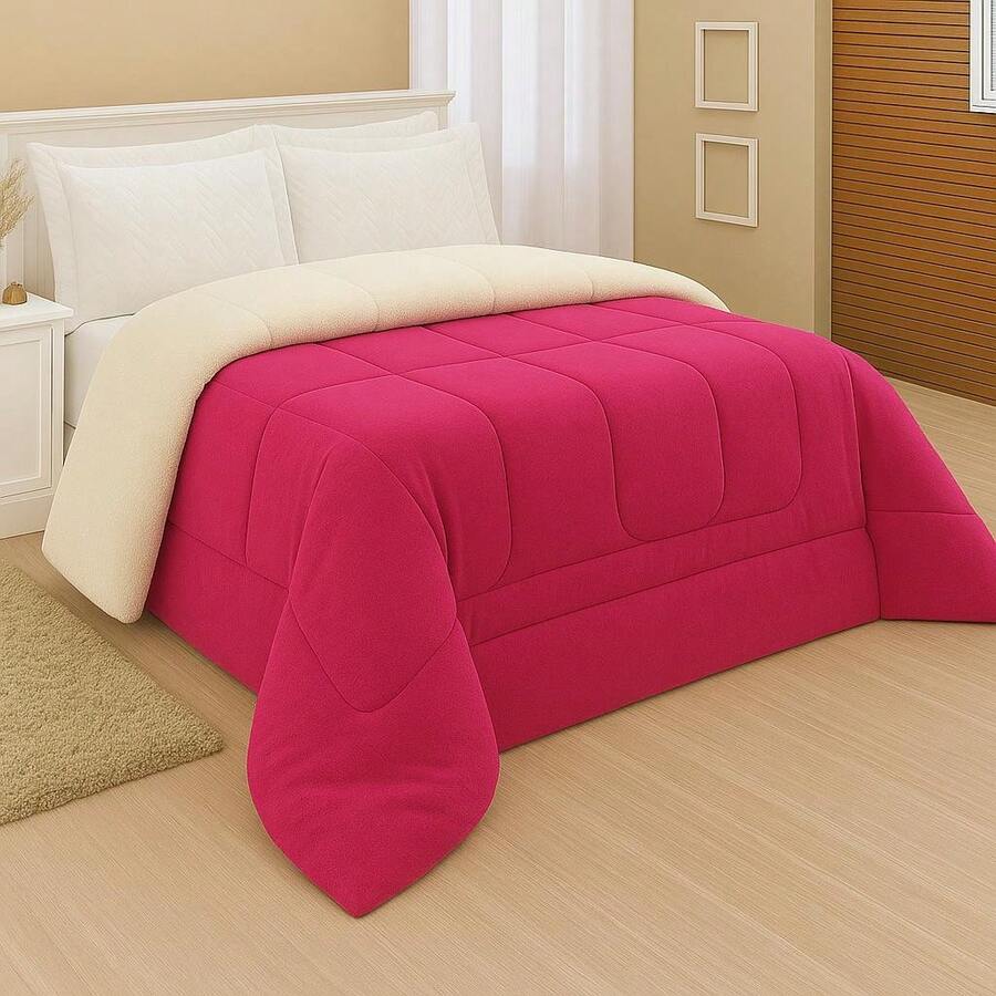 Sherpa Comforter Blanket And Blanket Double Queen Thick - Hot Pink - View 1