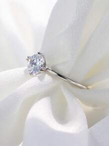 Charm-In 1 件镀铂金闪亮单颗锆石女士优质戒指、结婚珠宝、礼物 - 銀色款2 - 查看 1