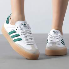 Adidas Giày thể thao cổ thấp cổ điển retro dành cho nữ SAMBA - Trắng/Xanh lá cây - Xem 11