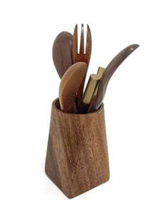 Large Capacity Wooden Pen Holder Desk Organizer, Retro Walnut Wood Pen Cup For Office