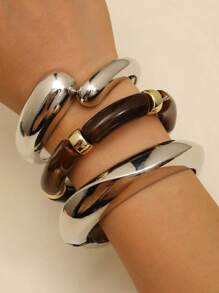 1/3 piezas Nuevo conjunto de pulseras de resina y metal asimétrico y colorido, uso versátil y casual, adecuado para mujeres en el día a día, fiestas, como regalo