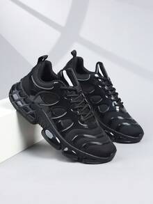 Buty męskie Stylowe buty sportowe męskie Sznurowane czarne buty dla mężczyzn Trampki personalizowane Czarne buty uliczne casualowe