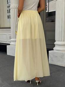 女士透明米黄色仙女褶皱半身裙，夏季 - 黃色 - 查看 7