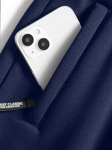 舒适男士宽松运动裤 - 柔软拉链口袋，抽绳腰带，纯色，适合所有季节、休闲装、休闲装和户外活动 - 藏蓝色 - 查看 5