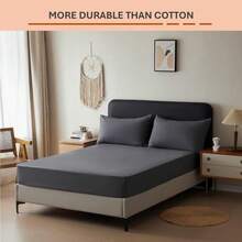 "26cm Extra Deep Pocket Plain Fitted Sheet - Microfiber, Super Soft Breathable, All UK Sizes" - Beige - View 3