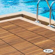 Suelo de madera sellable, 36 baldosas para suelo exterior, suelo de madera de fácil instalación, suelo de 30,3 x 30,3 x 2,3 cm para patio, balcón, jardín - Marrón - Ver 9