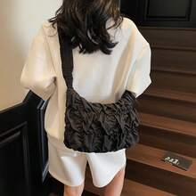 Korean Pleated Beach Cloud Tote Bag, Women's 2025 New Drawstring Shoulder Bag, Large Capacity Nylon Cloth Crossbody Shoulder Bag, Shoulder Bag, Women's Bag, Shoulder Bag - màu đen - Xem 1