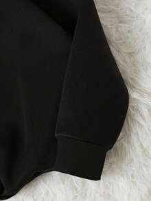 Cute Lace Ghost Halloween "Boo" Lace Bow Graphic T-Shirt, Casual Crew Neck Long Sleeve High-Quality Fleece Sweatshirt, Nightmare Before Christmas Fall Clothes For Women - Black - View 5