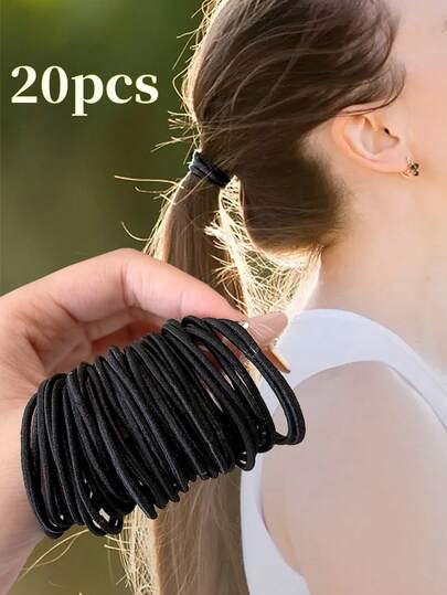 Black Basic Hair Ties, Suitable For Thick Curly Ponytail Holders, Fit For Daily Hairstyles, Braiding, Christmas Makeup, Bridal Makeup, Outdoor Hairstyles, Shower And Elastic Band