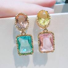Aretes de colores caramelo, hermosos aretes de cristal barroco multicolor, aretes de diseño asimétrico arcoíris, joyería de moda y encantadora para mujeres, un regalo de Navidad precioso y delicado - arcoíris - Ver 12