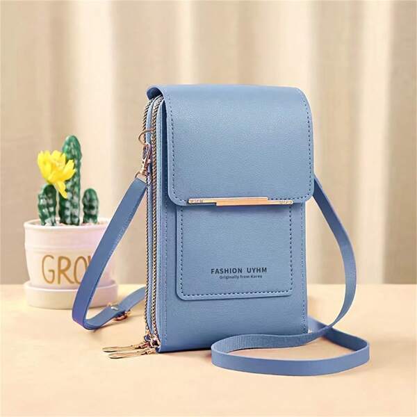Cartera de mujer con bolsillo para teléfono con pantalla táctil, mini bolso bandolera con tapa abatible, cartera multifuncional de moda con ranuras para tarjetas, bolso vertical para teléfono