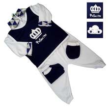 Luxury Pagan Set With Embroidery And Print For Baby Boy Or Girl, Newborn And Premature Size - 藍白色 - 查看 4