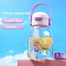 1pc 1000ml Drop-Resistant Large-Capacity Water Bottle Straw Direct Drinking Double Lids One-Button Open Sealing Leak-Proof Suitable For Picnics - Multicolor - View 3