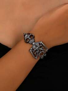 1 pieza Pulsera de cadena de mano de esqueleto vintage, para usar en Halloween y todos los días - Plata antigua - Ver 8