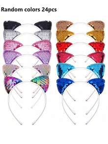 1/12pcs Cat Ear Sequined Headband Hair Accessories For Women, Cute Party/Festival Headdress,Cat Ears,Hairband,Hair Hoop Headbands - Multicolor - View 42