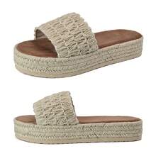 Women Sandals Summer Platform Slide Open Toe Jute Sole Comfortable Wear - cây gai - Xem 5