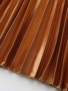 ZIAI Vestido de oficina plisado de cintura alta para mujer, vestido elegante de longitud media (sin cinturón)