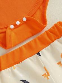 My First Halloween Baby Boy Outfit Letter Embroidery Long Sleeve Romper Pumpkin Pants And Hat 3Pcs Fall Clothes - Orange - View 6
