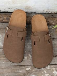 男士穆勒鞋,新款春季复古休闲一脚蹬鞋,宽松舒适,闭趾平底穆勒鞋,配有可调节绑带,有四季皆宜的非抓绒款和秋冬季保暖款可选。 - 深棕色 - 查看 6