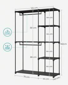 SONGMICS HOME SONGMICS Open Wardrobe, Freestanding Wardrobe Vertical Shelf, Coat Rack With Clothes Racks, Dressing Room, Bedroom, 43 X 124 X 182 Cm - Black - View 5