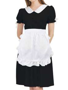 Delantal pequeño con borde con volantes, delantal de cintura sin bolsillo tipo delantal de sirvienta, delantal corto lindo - Multicolor - Ver 8