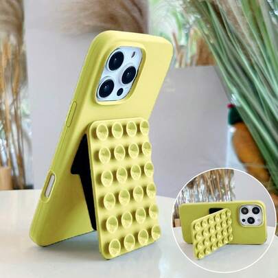 1个可爱实用夏季多巴胺色吸盘支架手机壳，吸盘式液态硅胶支架，兼容 17 Air 16 15 14 13 12 11 Pro Max Plus，柔软后盖，春季礼物派对必备