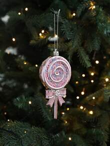 1pc Christmas Pink Pendant, Pink Cartoon Donut, Christmas Tree Decoration Pendant In The Shape Of A Bag Cake, Christmas Gift Home Decor Christmas Decorations Room Decor Winter