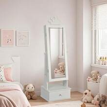 Armario de joyería para niños,Armario de Joyas Infantil con Espejo de Cuerpo Entero - Organizador Freestanding con 3 Cajones, Tocador para Vestirse de Niñas, Regalo Especial Cumpleaños/Navidad - Blanco - Ver 7
