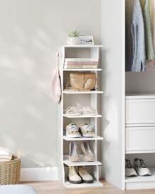 VASAGLE Slim Shoe Rack, Narrow Shoe Storage Organiser, 6-Tier Shoe Stand, For Small Spaces, Hallway, Cloakroom, White