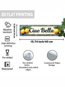 Plaque en bois plate 2D rustique "Ciao Bella" au citron, décoration de style ferme italienne, fond floral bleu, art vintage, 9,98 X 39,98 cm, sans alimentation électrique, décoration d'intérieur au thème citron, décoration florale, art d'extérieur, décoration d'intérieur, décoration de chambre - Multicolore - Voir 7