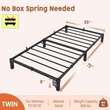 Twin Bed Frame, 6" High Platform Bed Frame, Heavy Duty Steel Slat Support Twin Size With Storage Space, Support Up To 800 LBS, No Screws Needed, Easy Assembly - black 8 inch - View 2