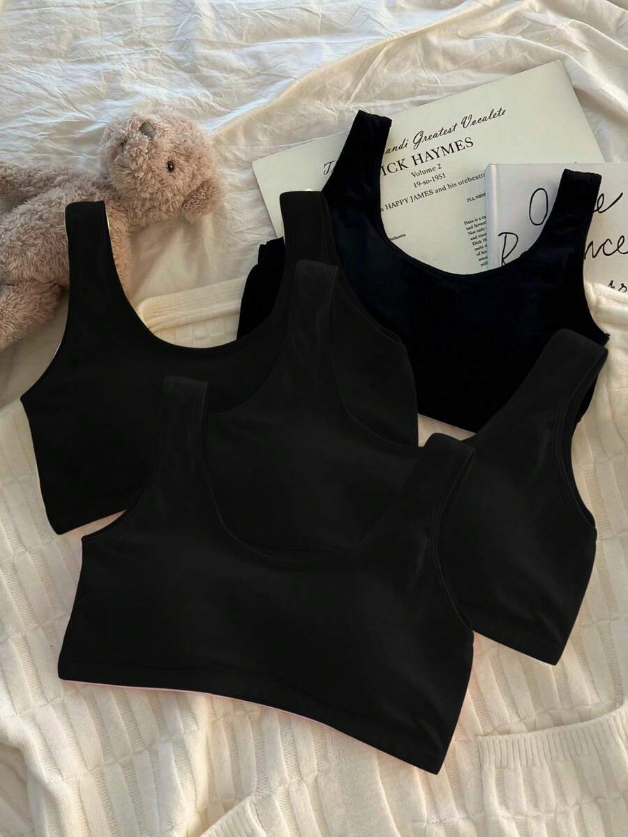 青少年女孩U型細肩帶內衣,無縫無鋼圈Bralette,適合中學生,透氣運動內衣 - 黑色 - 查看 1