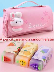 可爱三层铅笔盒，大容量，防水，兔子减压铅笔盒，适合女生和小学生，文具包 - 彩色 - 查看 5