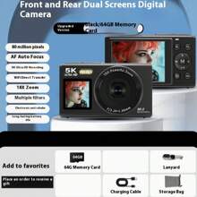 5K 高清视频、80MP 摄像头、自动对焦、16 倍光学变焦、2.8 英寸 IPS 屏幕、可充电电池、兼容网络摄像头(Win7+)、双高清显示屏、充电和录制、定时/连拍、微笑捕捉、美颜、LED 补光灯、18 倍数码变焦、内置 WiFi 传输。适合旅行、度假、礼物 - 彩色 - 查看 18