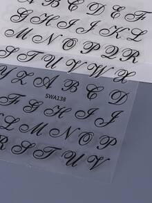 2 piezas Pegatinas de arte de uñas con letras inglesas negras, calcomanías de letras inglesas retro para uñas, deslizadores de letras autoadhesivos, decoraciones de arte de uñas DIY, para uñas de mujeres y niñas - Negro - Ver 6