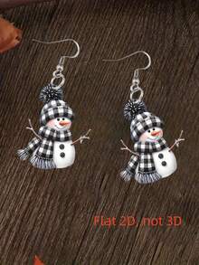 EMERY ROSE Charming Snowman Acrylic Pendant Earrings With Stainless Steel Earring Posts, Cute Cartoon Style, Suitable For Christmas And Daily Wear, Ideal Gift Choice