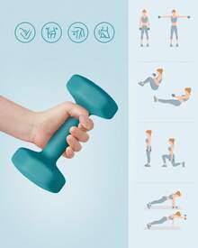 SONGMICS Hex Dumbbells Set With Stand - 2 X 1 Kg, 2 X 2 Kg, 2 X 3 Kg, Lime, Teal And Grey, Neoprene Matte Finish, Fitness Weight Exercise For Home Gym, Vinyl Coated - Multicolor - View 3