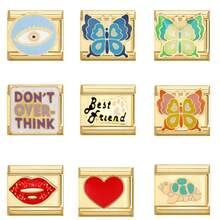 Fashionable And Elegant Gold Stainless Steel DIY Jewelry Single Accessory, Matching Colorful Patterned Metal Base, Includes Heart, Sunset, Butterfly And Flower Charms, Ideal For DIY Bracelets, Unisex Accessory, Exquisite Handcrafted, Perfect Gift For Girlfriend - Colorful - View 9